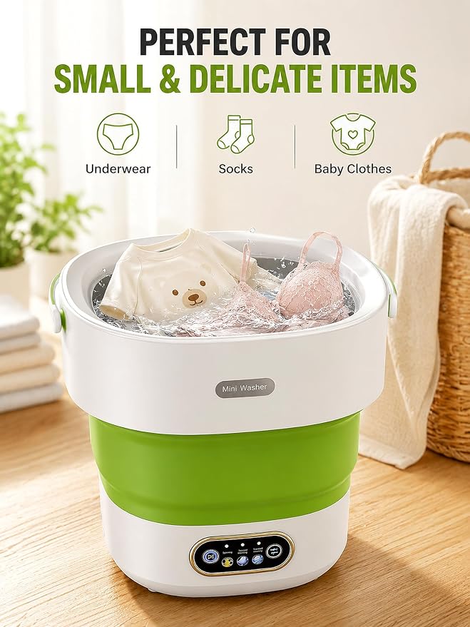 Portable Washing Machine 16L Foldable Mini Washer for Underwear Socks Baby Clothes Small Loads Compact Washer for Apartment Dorm RV Travel (Green)