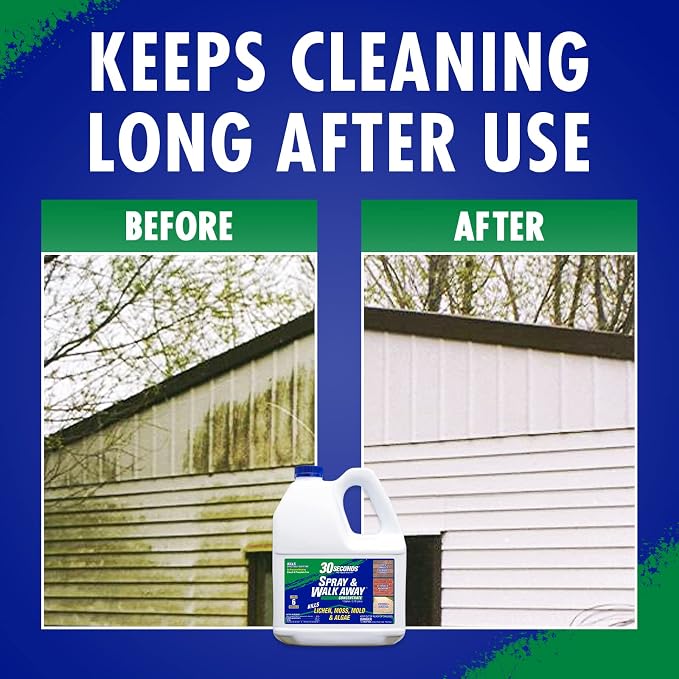30 SECONDS Mold and Mildew Stain Remover Concentrate | Spray & Walk Away Outdoor Cleaner | 1 Gallon