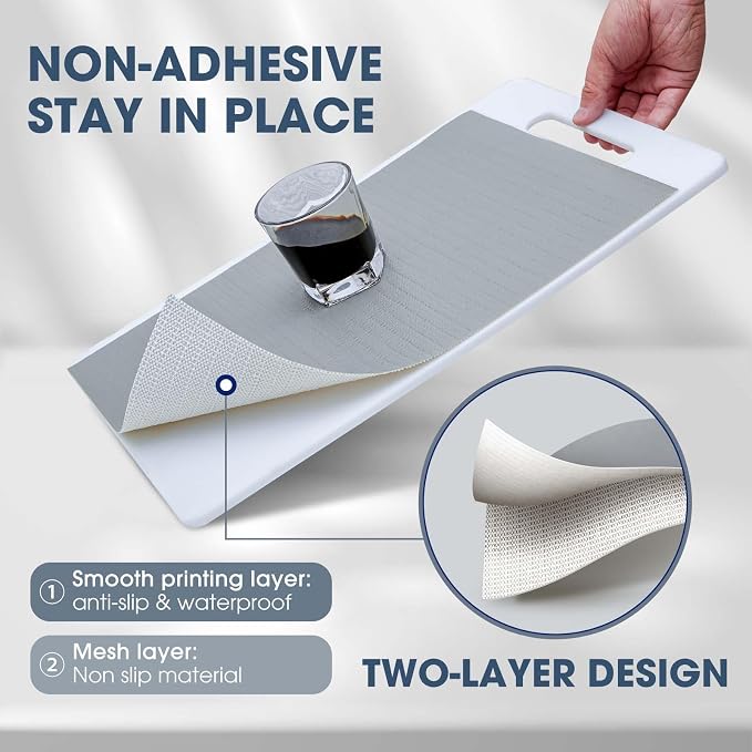 Drawer and Shelf Liner, Non-Slip Kitchen Cabinet Liners Non-Adhesive Thick Strong Grip Waterproof Washable Mats Protect Dresser Shelves Cupboard Bathroom Cabinets, Pure Gray, 18 in X 20 FT