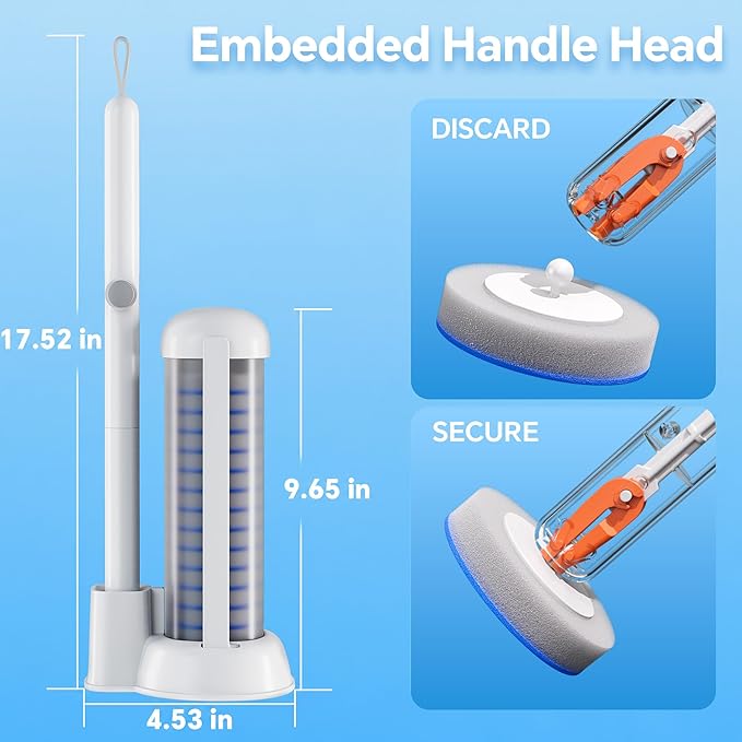Spreezy Disposable Toilet Brush Cleaning Set, Touch-Free Toilet Wand Kit with 54 Refills & Holder, Disposable Toilet Bowl Cleaner Wand for Bathroom Cleaning