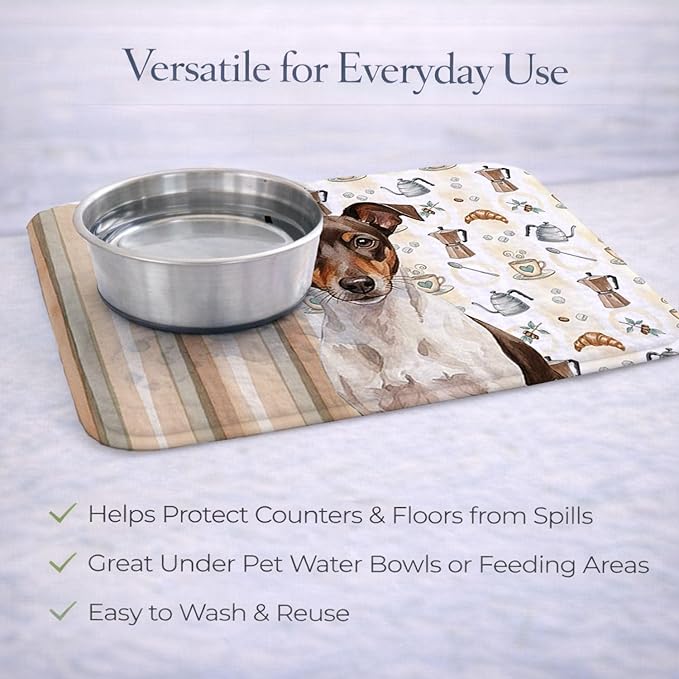 Caroline's Treasures Chocolate and White Rat Terrier Coffee Bar Dish Drying Mat Absorbent Dish Drying Mat Pad for Kitchen Counter Dish Drainer Mat for Countertop, 14 x 21", Multicolor