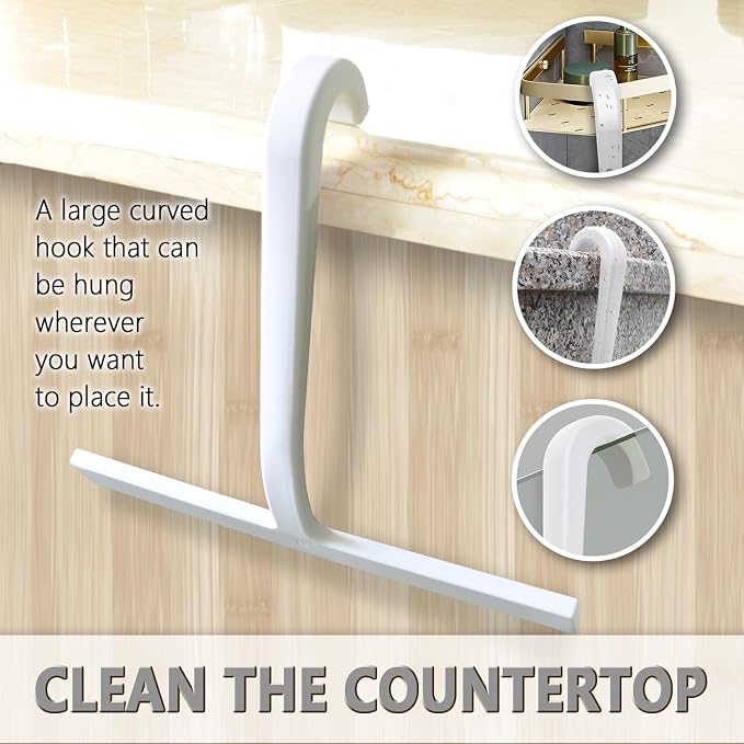 Hower Squeegee for Glass Doors – 10" Silicone Squeegee with Built-in Hook, One-Piece Seamless Design, Streak-Free & No-Scratch Window Cleaner for Bathroom, Mirrors & Tiles White