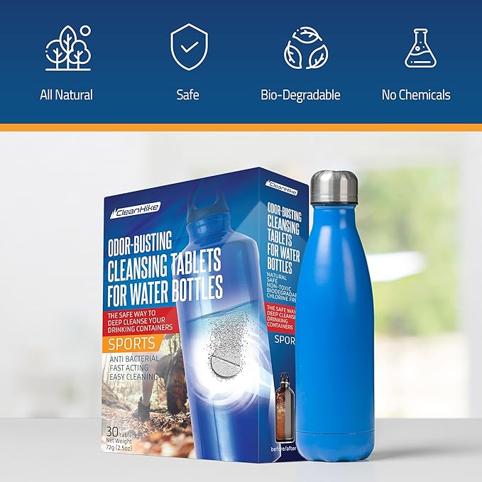 CleanHike Tumbler Water Bottle Cleaning Tablets - (90 Tablets) All Natural Ingredient, Great for All Stainless, Plastics, Ceramic and Glass Drinking Containers, Individually Packed (3)