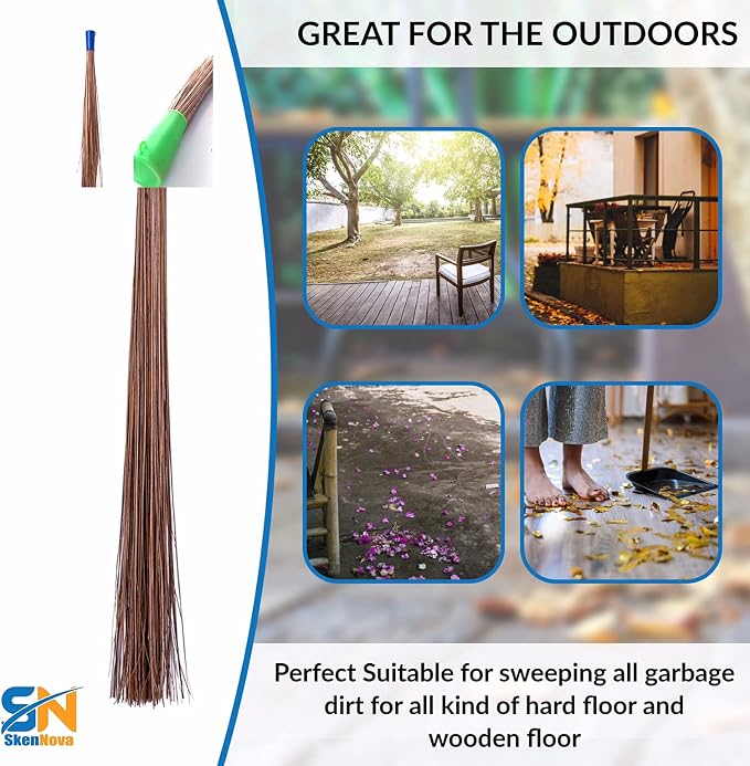32 inch Multi-Surface Sturdy Outdoor Authentic Coconut Leaf Broom - Asian Heavy Duty - Traditional