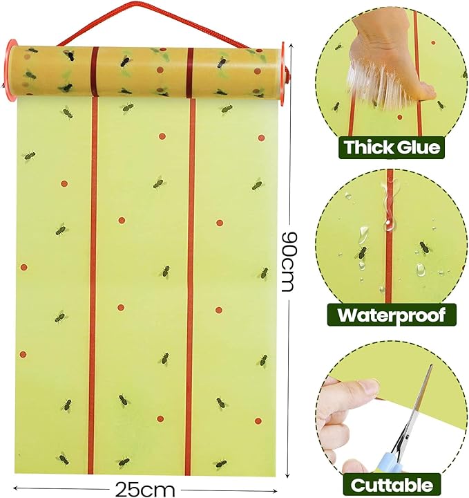 Qualirey Giant Sticky Fly Traps, Fly Strips for Indoor Outdoor Hanging Flying Tapes Non Toxic Ribbon Fruit Gnat Killer for Mosquito Plants House Horse Stable(30 ft,Yellow,1 Pcs)