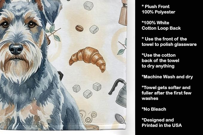 Caroline's Treasures Blue Lakeland Terrier Coffee Bar Kitchen Towel Velour Plush Front and Cotton Loop Back Machine Washable
