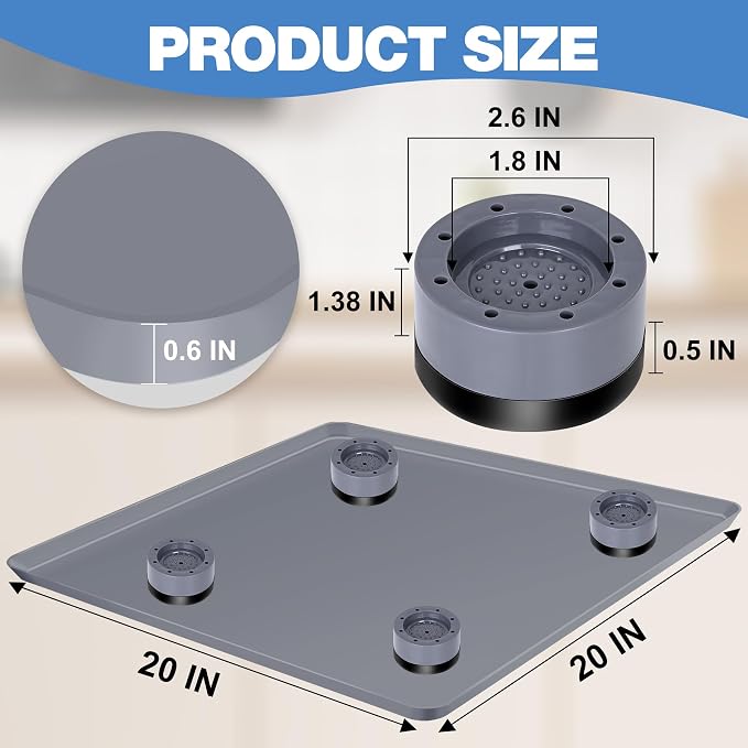 ToLanbbt Mini Fridge Silicone Mat with 4 Base Raisers - 20" x 20" x 0.6" Mini Fridge Drip Tray Under Refrigerator Mat Carpet Floor Protector Leak-Resistant Portable AC Pan for Washing Machine, Gray