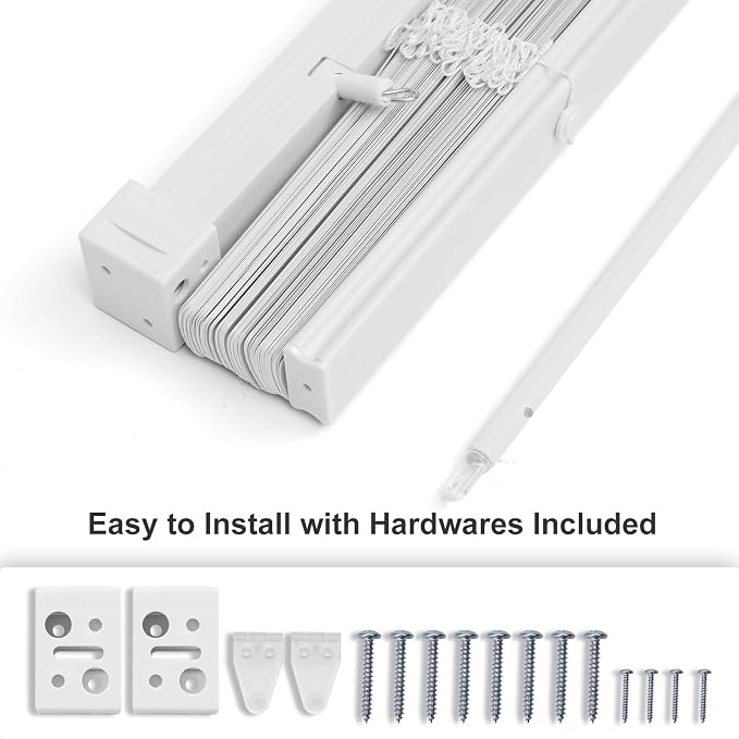 Changshade Vinyl Window Shades Pull Down Venetian Mini Blinds 1Inch Slat Cordless Light Filtering, Horizontal Window Blinds for Home Office, Inside Outside Mount Easy to Install, 35" Wx64 H, White