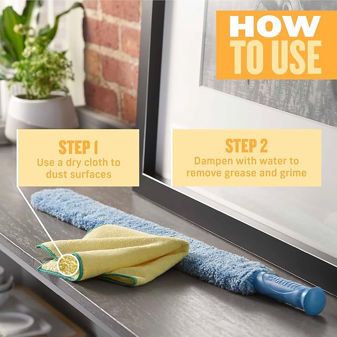 E-Cloth High Performance Dusting Cloth - Reusable Microfiber Cleaning Cloths, Dual-Sided, Washable, For Home, Kitchen, Glass, Wood & Granite, Streak Free Cleaning Supplies - 2 Pack