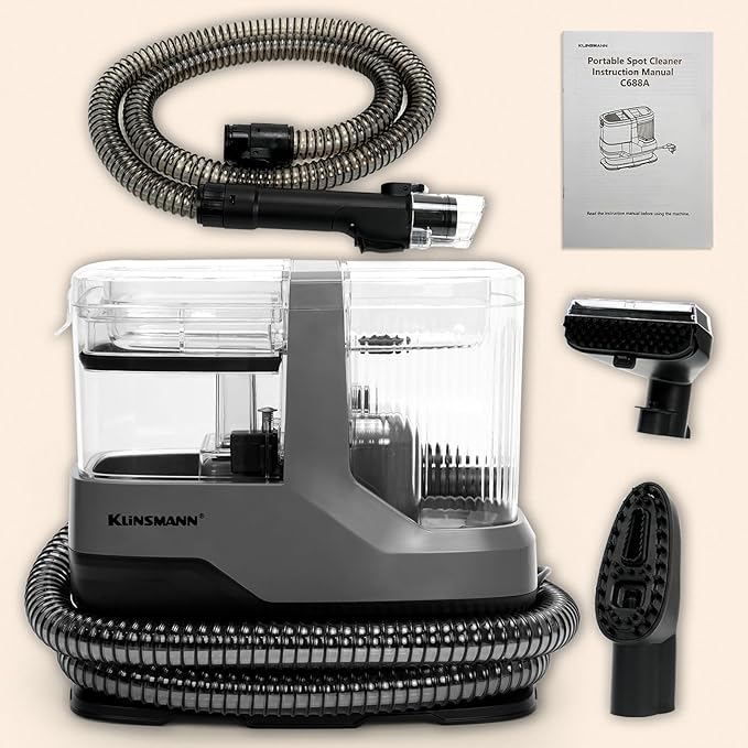Couch & Upholstery Cleaner Machine, Portable Carpet Shampooer Machine with 18KPa Powerful Suction, Dual Brush Heads for Deep Cleaning Car Seat, Rug, Furniture, Stairs, Sofa, Spot & Pet Mess, Gray