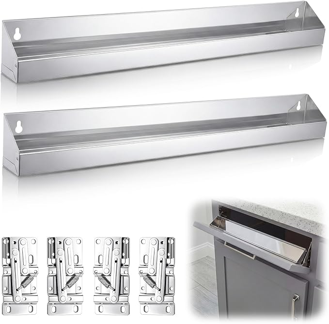 2 Set 25 Inch Metal Sink Drawer Tip Out Tray Kit Include Tip-Out Sink Trays and Hinges Large Pull Out Storage Organizer for Kitchen Bathroom Base Cabinets(Silver)
