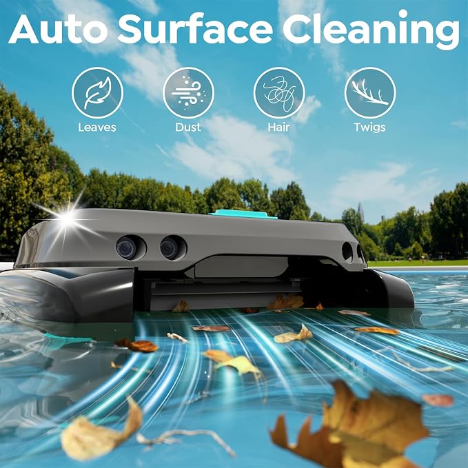 Pleco SK01 Solar Powered Pool Skimmer Robot with APP, Auto Surface Cleaning, 24/7 Cleaning, Dual Charging Modes, Obstacle Avoidance, Large Filter, Ideal for Most Pool Surfaces(Black Blue)