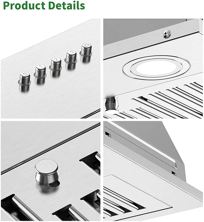 JOEAONZ Range Hood Insert 36 Inch 600CFM Stainless Steel Household Built-in Vent Hood Ducted/Ductless Convertible, Kitchen Ventilation Stove Exhaust Fan, Dual LED lights, Split Grease Baffle Filters
