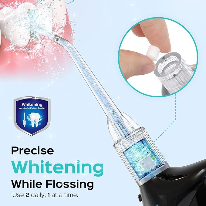 COSLUS Water Flosser Pick with Whitening Mint Flavor Refill Combo for Teeth, Braces, Gums Care - Easy to Use, Portable for Coffee Lovers & Travel, Rechargeable, BPA-Free, Black