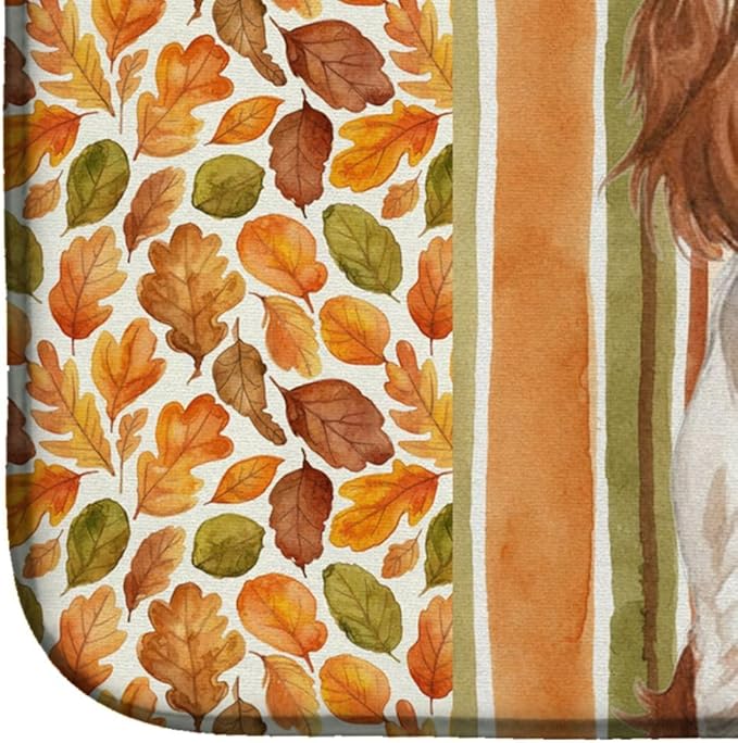 Caroline's Treasures Welsh Springer Spaniel Heirloom Fall Dish Drying Mat Absorbent Dish Drying Mat Pad for Kitchen Counter Dish Drainer Mat for Countertop, 14 x 21", Multicolor