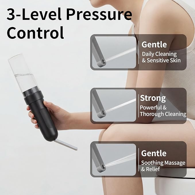 Portable Bidet for Travel, Personal Hygiene Sprayer Bottle for Women Men, Mobile Bidet Portable for Toilet,Electric Handheld High-Pressure Foldable USB-C Battery-Powered (Black)