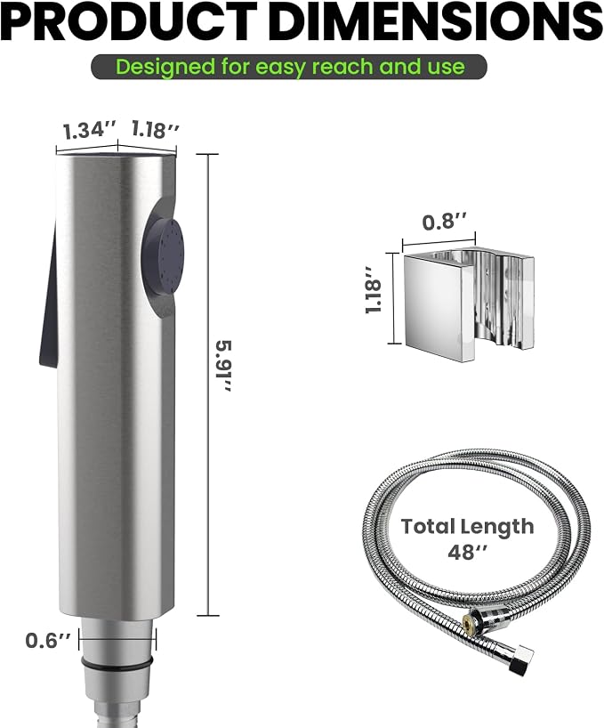 RV Bidet Sprayer, RV Handheld Bidet with Water Hose & RV Fitting, Wall-Mount Toilet Sprayer for Motorhomes, Fifth Wheels, Trailers & Campers Toilet (Brushed)