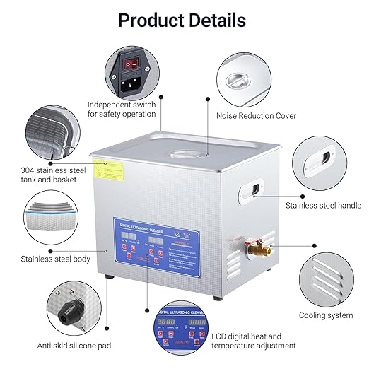 10L High-Power Ultrasonic Parts Washer 240W | 40kHz Heated Industrial Cleaner with Cycle Memory | for CNC Tools, Aerospace Components, Dental Sterilization, Jewelry Workshop