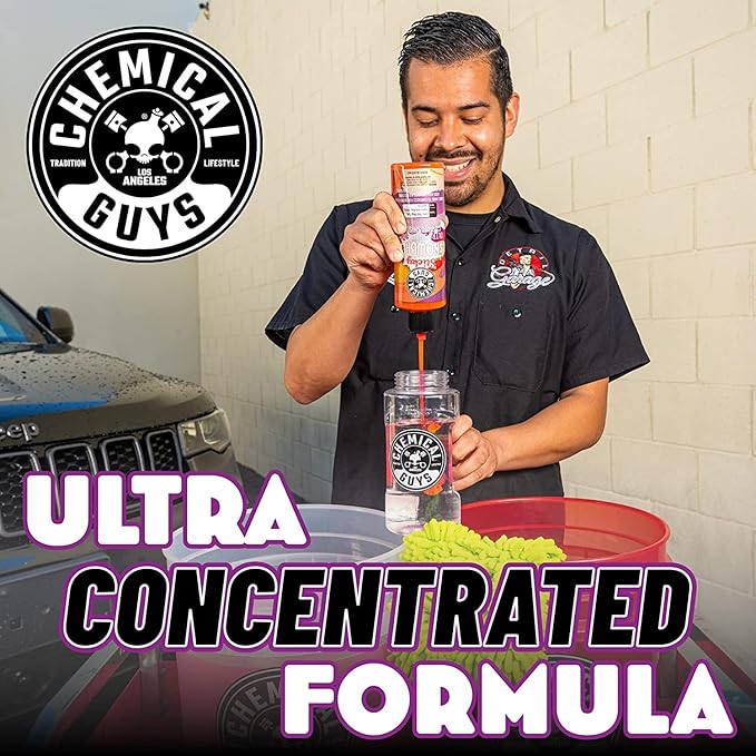 Chemical Guys CWS215M Car Wash Starter Bundle - Sticky Snowball Ultra Snow Foam Car Wash Soap, 128 oz (1 Gallon) Cherry Scent + Chenille Wash Mitt (2 Items) Works on Cars, Trucks, SUVs, RVs & More