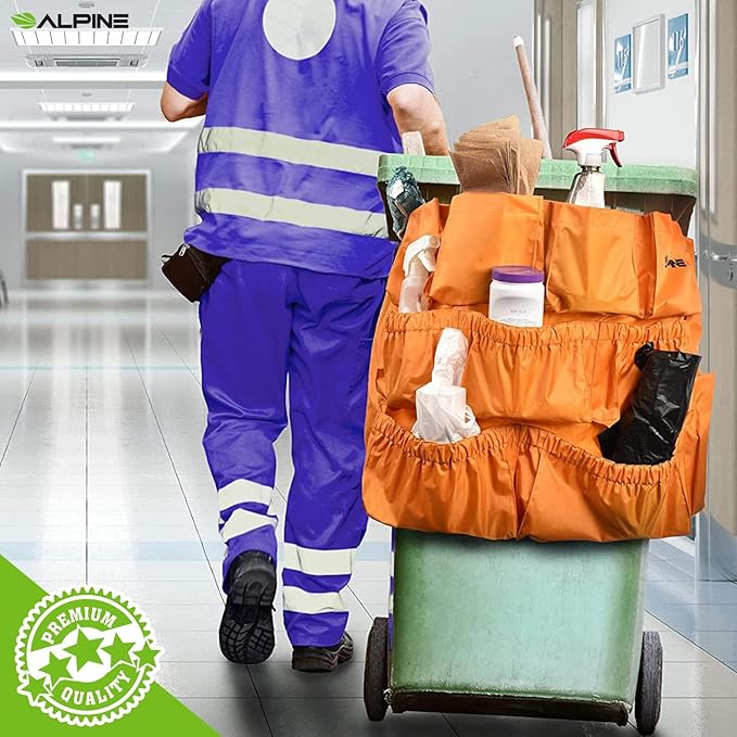 Alpine Trash Can Caddy Bag 2 Pack - 12 Pockets Commercial Cleaning Caddy Bag for Brute & All Industrial Trash Cans & Garbage Bins - Heavy Duty Washing Machine Friendly Trash Can Caddy Bag with Straps