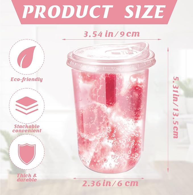 16oz Disposable Stemless Glasses With Strawless Sip Lids,PET Disposable Drinking Cups,Clear Plastic Wine Glasses for Parties Birthday,Wedding,Meeting,Christmas Party Supplies (100, Pink)