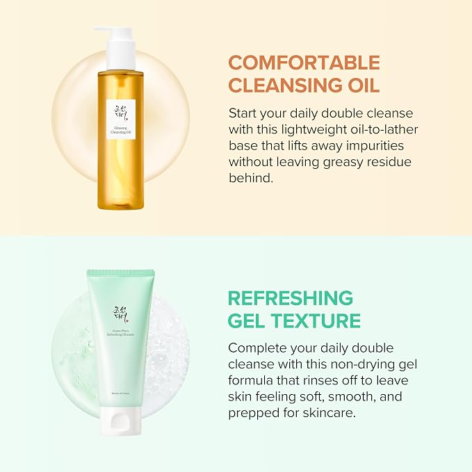 Beauty of Joseon Double Cleansing Duo With Glass Skin Moisturizer Gift | Daily Korean Skincare Face Cleansers for All Skin Types, Gentle Gel Cleanser and Lightweight Cleansing Oil 210 ml, 100 ml