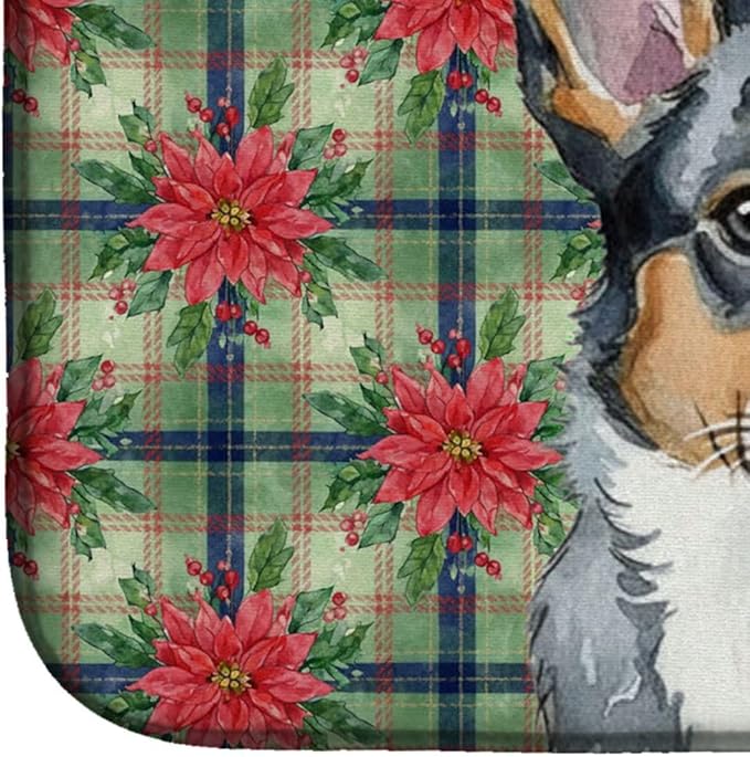Caroline's Treasures Blue Merle Cardigan Welsh Corgi Christmas PoinsettIas Dish Drying Mat Absorbent Dish Drying Mat Pad for Kitchen Counter Dish Drainer Mat for Countertop, 14 x 21", Multicolor