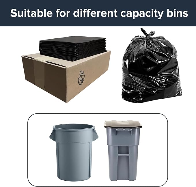100 packs-Large 55-60 Gallon Heavy Duty Trash Can Bags|2 Mil |Black Thickened/Plastic Bag-Kitchen&Yard,Building,Outdoor,Hotel, Property-Made in the USA