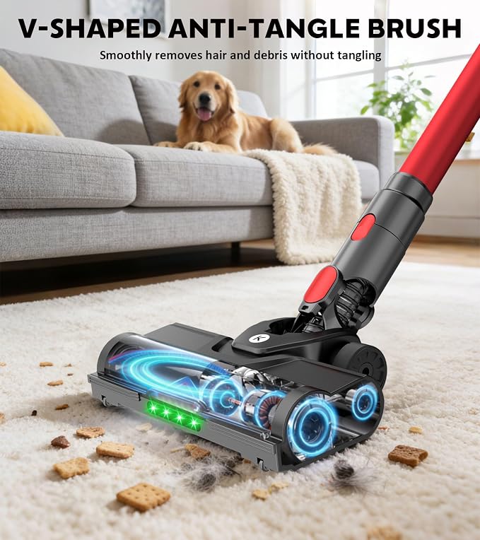 Cordless Vacuum Cleaner, 650W, 55KPa Powerful Stick Vacuum, 70-Min Runtime, Self-Standing, Anti-Tangle Brush, OLED Display, for Carpet, Hardwood Floors and Pet Hair