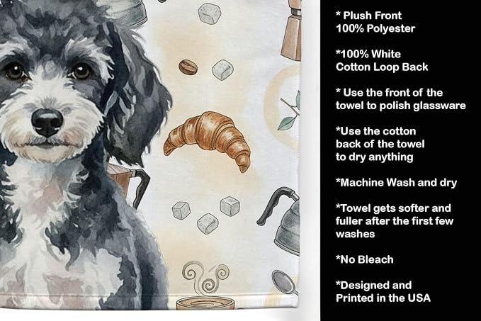 Caroline's Treasures Miniature Parti Poodle Coffee Bar Kitchen Towel Velour Plush Front and Cotton Loop Back Machine Washable