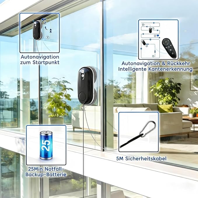 KKI Window Cleaning Robot, Automatic Window Cleaner Robot, Dual Ultrasonic Spray, Max 3200Pa, AI Path Planning & Edge Detection, Remote Control for High-Rise Windows Outside/Inside, Glass,Door, X3