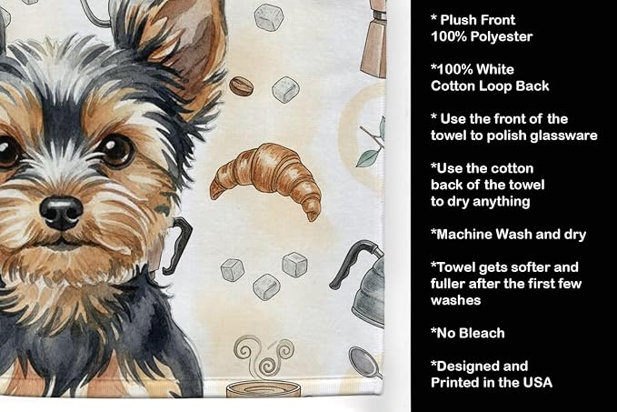 Caroline's Treasures Black and Tan Yorkshire Terrier Coffee Bar Kitchen Towel Velour Plush Front and Cotton Loop Back Machine Washable