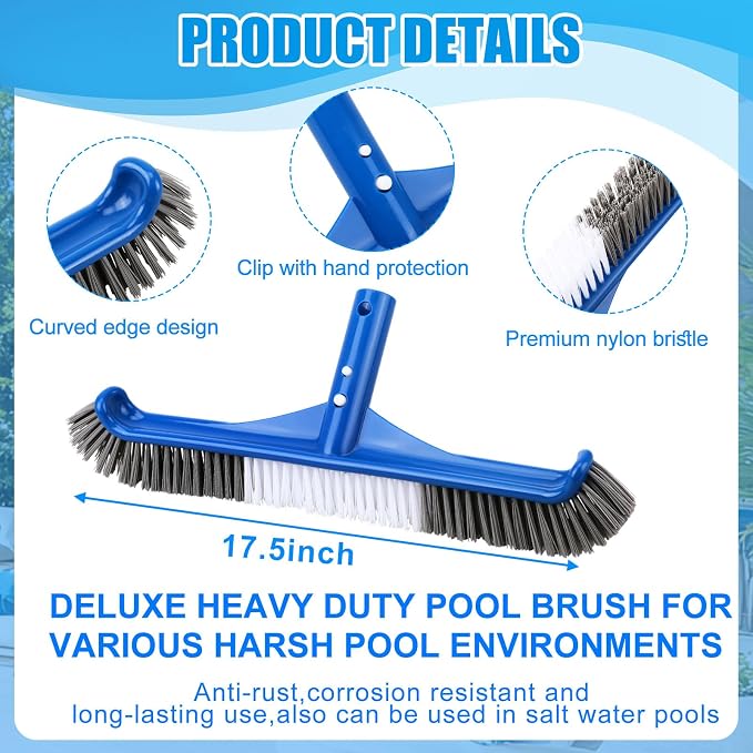 4 Pcs Swimming Pool Cleaning Kit Including Pool Vacuum Head with 1-1/2" x 30 ft Hoses Flexible Head with Bristles Wheel and White Pole 14 '' Cleaning Brush for Inground Above Ground Cleaner