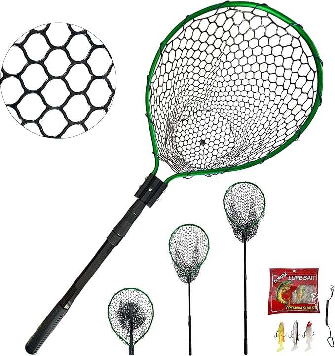 Large Fishing Net with Handle High Strength Landing Net Long Telescoping Rubber Fish Net Extendable Dip Net for Fishing Ideal for River Angling Pier Boat