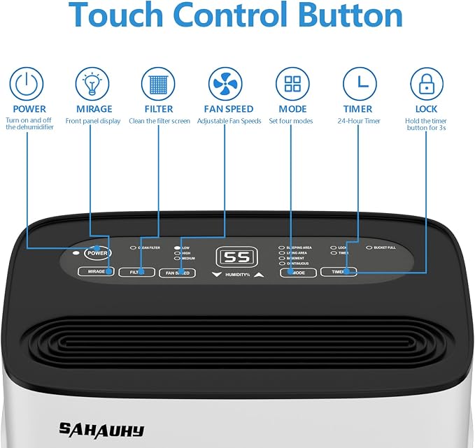 SAHAUHY 80 Pints Dehumidifier for Basement,5,200 Sq. Ft Dehumidifier | With Timer Automatic Defrosting Drain Hose Water Tank for Home Bedroom Garage Basement Stockroom and Large Room