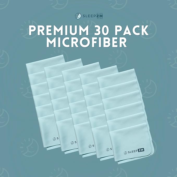 Sleep ZM 30 Pack Special Blue Light Glasses Microfiber Cleaning Cloths - Safe and Effective Cleans Lenses, Screens, Cameras, Eyeglasses, Cell Phone, LCD TV Screens and More (6X7)