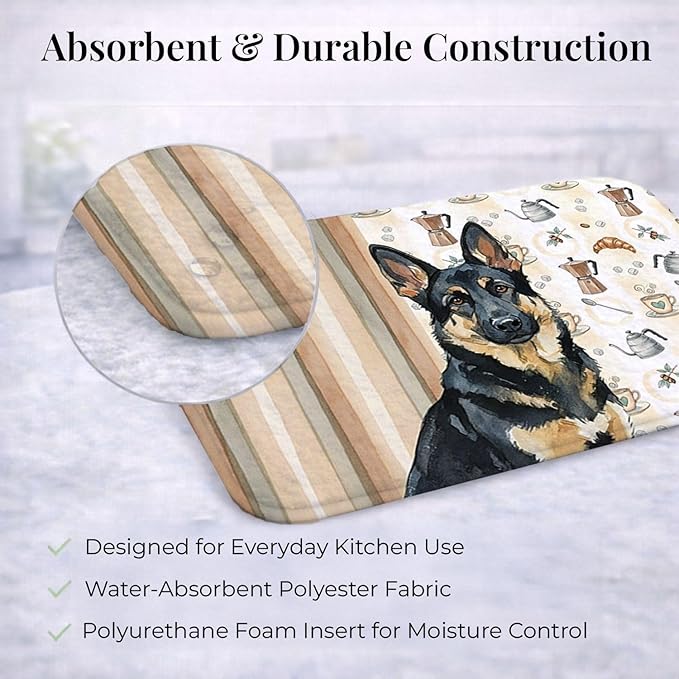 Caroline's Treasures Black and Tan German Shepherd Coffee Bar Dish Drying Mat Absorbent Dish Drying Mat Pad for Kitchen Counter Dish Drainer Mat for Countertop, 14 x 21", Multicolor
