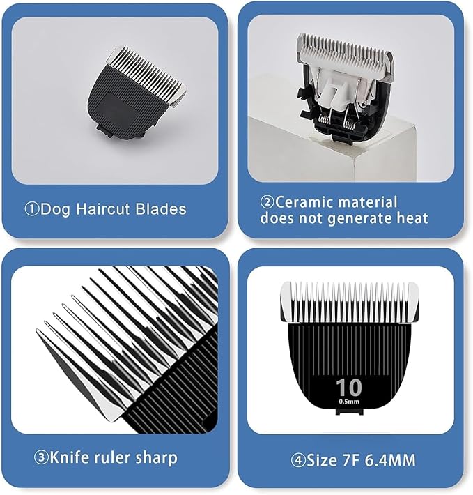 3PCS Replacement Blade for nebot P1 Pro Pet Grooming Kit & Vacuum,Size-10 Cut Length 1/50"(0.5mm),Made of Ceramic Blade & Stainless Steel Blade