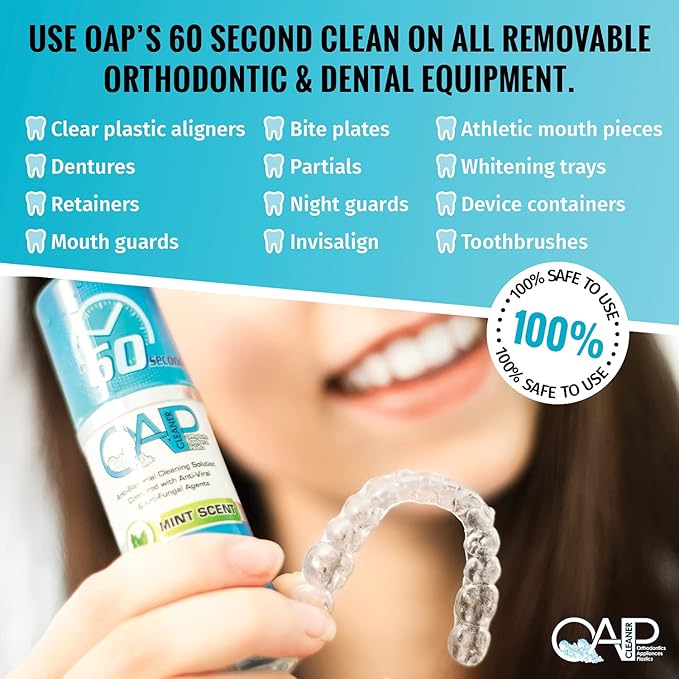 OAP Orthodontic Cleaner Cleaner | For Retainers, Dentures, Mouth Guards & More | 60 Second Foam | Paraben, Sulfate and Triclosan Free | 44.3 mL, 3 Bottles