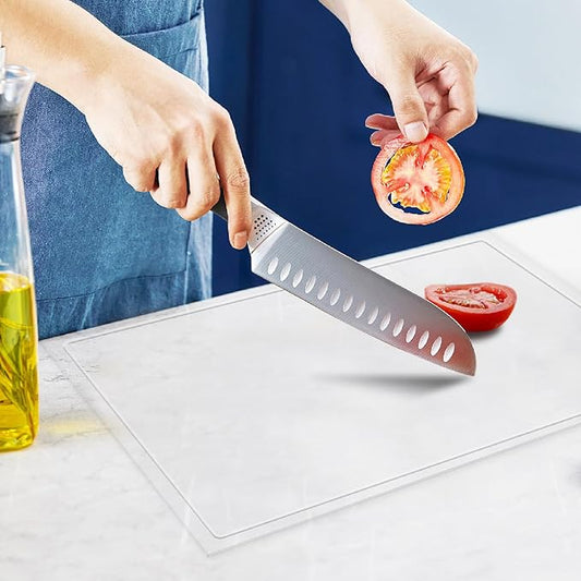 Acrylic Cutting Board with Juice Groove, Clear Cutting Board with Counter Lip, Cutting Boards for Countertop Protector, Non-Slip Dough Mat, Kitchen Decor Gadgets House Warming Gifts(20"x16")
