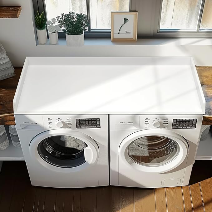 Gashell Washer Dryer Countertop, 27.5" x 58" Bamboo Washer and Dryer Countertop for Laundry Room Organization(White)
