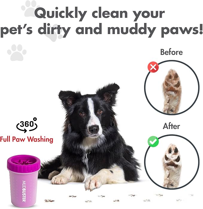 Dexas MudBuster Medium Dog Paw Cleaner, Fuchsia, Fits 1.5"-2.5" Wide Paws, Gentle Silicone Bristles for Quick, Easy Cleaning