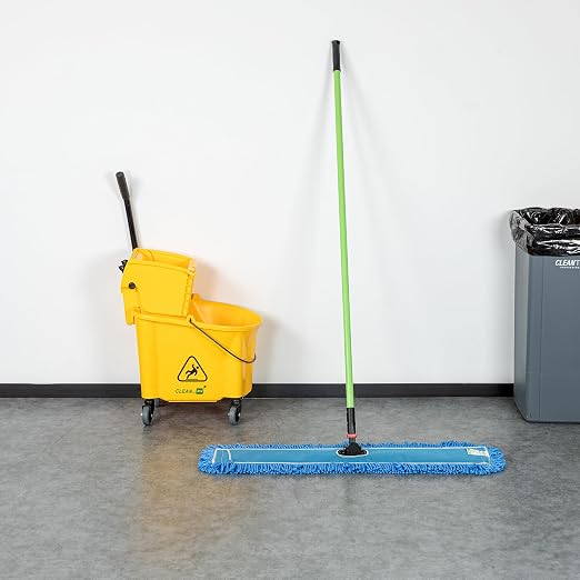 Restaurantware-Clean Tek Professional 35.83 x 5 Inch Dry Floor Mop, 1 Reusable Dust Mop - 64-Inch Handle, Secure Attachment, Blue Microfiber, Machine Washable, for Floor, Cleaning Home Or Office