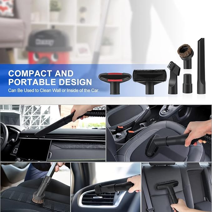 Universal Vacuum Attachment Kit Wet Dry Plastic Vacuum Hose Adapter 1-1/4" Vacuum Cleaners Accessories with Horse Hair Brush Extension Wand Flexible Crevice Tool Adapter for Shop Vac (7PCS)