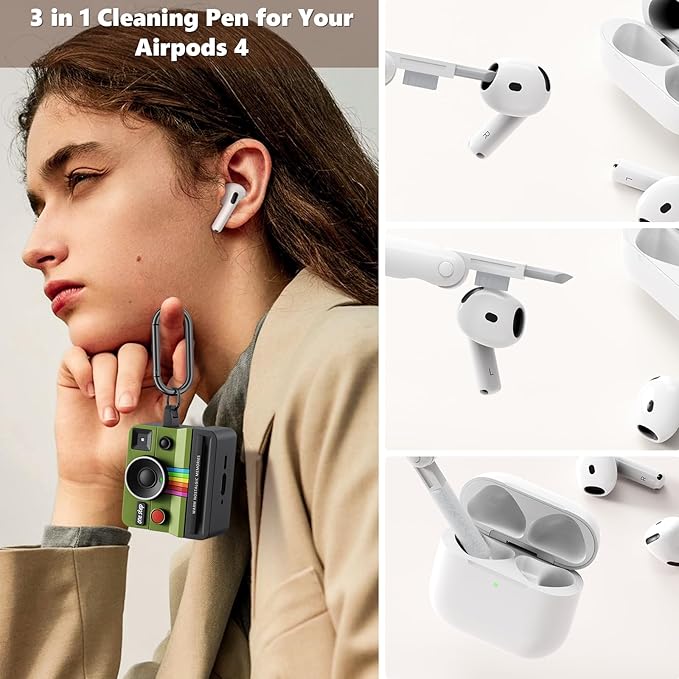 Cases for Apple Airpods 4 Case Cover- VISOOM Anti-Drop Silicone Camera Cover for Airpods 4th Generation Case with Cleaner Kit,Support iwatch and magsafe Charging for Airpod iPod 4 Cases,Green