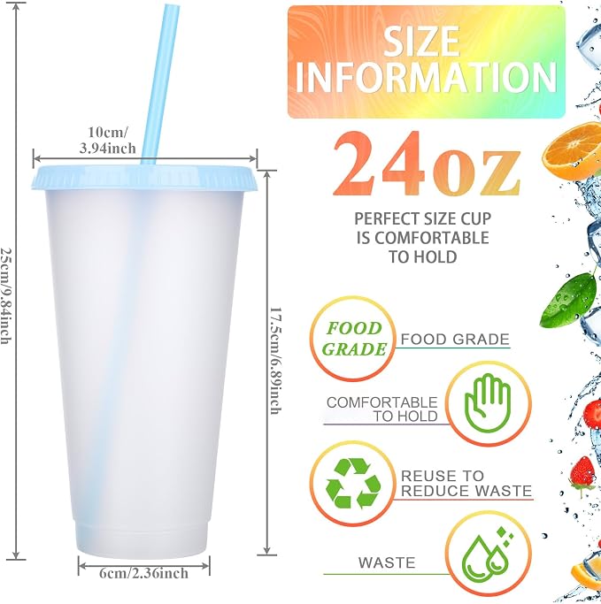 Honeydak 60 Pack Tumbler with Straw and Lid Bulk Cups for Gifts Water Bottle Iced Coffee Travel Mug Cup Reusable Plastic Tumblers for Party Birthdays 24-27 oz (Pretty Color)