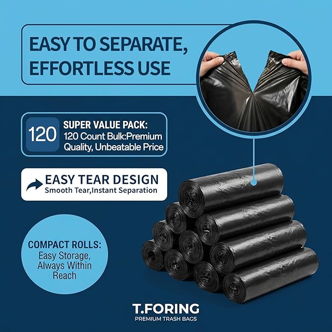 Black Trash Bags 20-25 Gallon 120 Count - 30" x 33" Large Kitchen Garbage Bags, 20+ Gallon Trash Can Liners Unscented, Multipurpose for Home, Office, Daily Household Use