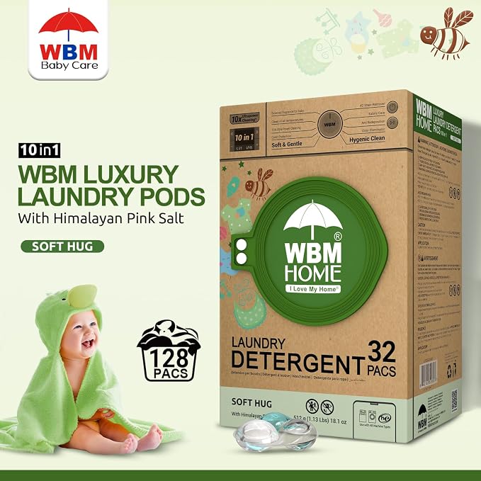 WBM Baby Care Laundry Detergent Pods, 32 Count | Laundry Pods Specially Designed For Clothes | Soft Hug Fragrance With 10x Ultra Power Cleaning