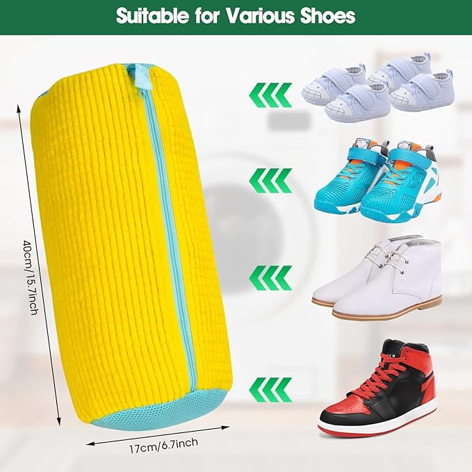 Shoe Washing Machine Bag, 2 Pack Sneaker Cleaner Kit with 10 Washer Balls for Gym Sneakers and Flats, Shoe Laundry Bag with Zipper Protection Design,Large Size for Women's, Men's, and Kid's Shoes