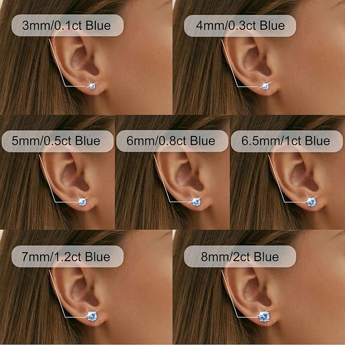Moissanite Screw Back Earrings Studs - 0.2CT-4CT Moissanite Earrings for Women 925 Sterling Silver Piercing Real Colorful Moissan Hypoallergenic Jewelry Ear Stud Gifts